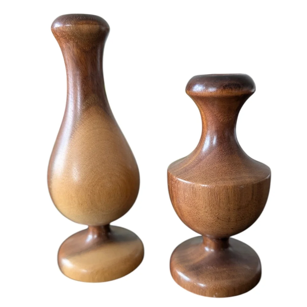(2) Vintage MCM Danish Lathe Turned Small Bud Vases